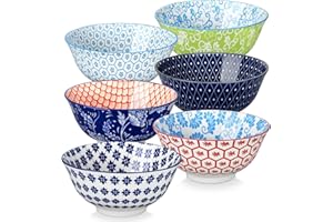 vancasso Victoria Ciotola per Cereali in Porcellana 720ml, Insalatiera in Ceramica, Ciotole per Noodle e Zuppe, Ciotole Colazione Grande, Multicolori, 6 Pezzi, Stile Giapponese