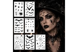 ROEOWENE 7 x Halloween ansikte tillfällig tatuering, spindel och fladdermus | Falska tatueringar, halloween ansikte tillfälliga tatueringar makeup tillfällig tatuering makeup för häxdräkt, karneval