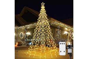 Joomer 568 LED Luci Albero di Natale con Anello e Stelle, 3.3M x 16 Luci Natale Esterno, 8 Modalità Bianco Caldo Catena Luminosa Esterno Natalizia Decorazioni Telecomando e Timer per Prato Feste