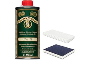 Hermann Sachse Hartöl für Esstische Holztische | 250ml Holzöl mit Universaltuch und Schleifmatte Öl für Eiche Nussbaum Akazie Buche zur Pflege im Innenbereich | Arbeitsplattenöl -Basis Leinölfirnis