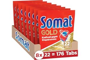 ‎SOMAT Somat Gold Spülmaschinen Tabs, 176 Tabs, Geschirrspül Tabs mit Extra-Kraft gegen Eingebranntes und Glanz-Effekt