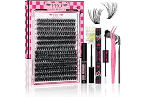 PRO LASHBEAUTY PRO Kit pestañas pelo a pelo Kit de extensión de pestañas DIY 3D Fluffy com 280 peças de pegamento y sellado de pestañas, removedor de pegamento de pestañas, aplicador (80D+100D-D-10-18mix Kit)