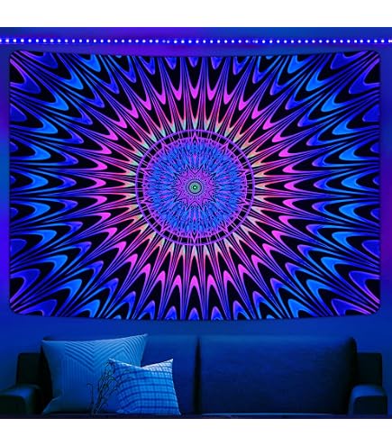 PSYWORK Stoffposter Schwarzlicht – Magic Mushroom Pink | 50x70 Cm | UV-aktiv, Fluoreszierend | Wandbehang Für Party, Zimmer, Deko
