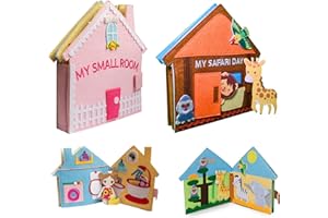 meqbem® PANTAWORLDS® | Quiet Book | Libro Stoffa Sensoriale Educativo | Gioco Montessori | Gioco per Bambini | Idea Regalo Bambini |Atossico con Certificato CE (Bundle, My Small Room + My Safari Day)