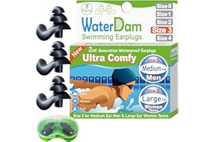 WaterDam Tappi per le orecchie da nuoto, impermeabili, ultra comodi, per prevenire le orecchie del nuotatore (taglia 3+3+3: orecchie medie per uomini e grandi orecchie per adolescenti e donne)