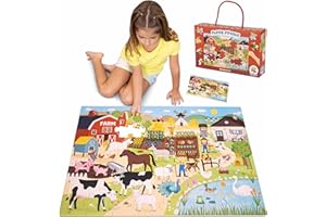 BONNYCO Puzzle Niños XXL de Animales Granja con 48 Piezas Grandes. Rompecabezas Gigante Infantil de 92 x 62 cm, Regalos para Niños y Niñas. Juguetes Educativos 2 a 8 Años