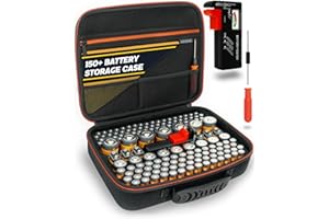AKIELO+ Battery Storage Case (Max Edition – Holds 150+) with Battery Tester and Screwdriver Included – Clutter-Free Battery Organiser Storage Case Holder – Batteries AAA, AA, C, D, 9V (Not Included)