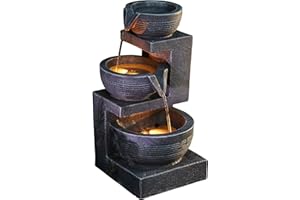 SERENITY WATER FEATURES Serenity Cascading LED Water Feature Indoor/Outdoor Self Contained Tiered Bowl Ornament H37.5cm