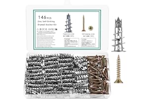 QOOSIKICC 146 Pcs M4 Self Drilling Plasterboard Fixings Heavy Duty, Metal Plaster Board Wall Plugs and Screws Fixings, Drywall Hollow Cavity Wall Fixings Anchors Raw Plugs with Screws and Wall Plugs Set