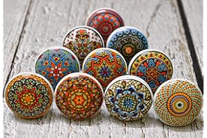 ARTISNO Set di 10 pomelli in ceramica per cucina, bagno, armadio, cassetto, maniglie per armadio artigianali, pomelli per porta in ceramica (classico mandala)