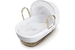 ELEGANT BABY White Teddy Wash Day Palm Moses Basket Bedding Set Dressing Cover and Hood Only with Padded Liner (Basket & Fittings not Included)