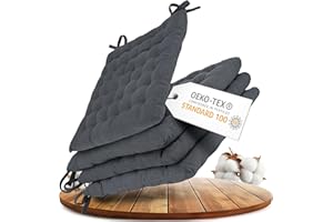 Gräfenstayn® Zestaw 4 bawełnianych poduszek do siedzenia 40 x 40 x 5 cm, z taśmami mocującymi do użytku wewnątrz i na zewnątrz, z znakiem Öko-Tex (antracytowy)