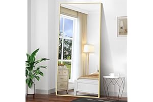 BONEWEI Full Length Mirror, 192x85cm Full Body Mirror, Rectangular Standing Mirror Gold Aluminum Frame, Large Floor Mirror Standing Hanging or Leaning Against Wall for Bedroom Livingroom, Dressingroom