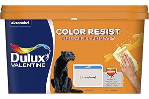 Dulux Valentine Color Resist Pièces à Vivre - Peinture Intérieure Murs, Plafonds, Boiseries - Lessivable et Résistante - Couleur : Lin Naturel - 2,5 L - 5351570