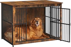Feandrea Hundekäfig Möbel, Beistelltisch, Hundebox, Moderne Hundehütte Indoor für Hunde bis zu 37 kg, hochbelastbar, geschlossener Boden, Hundehaus 2 Türen, vintagebraun PFC024X01