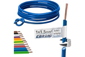 EBROM Cable de PVC, conductor sencillo flexible, H07V-K, 1,5 mm², color: azul oscuro, 10m/15m/20m/25m/30m/35m/40m/45m/50m/55m/60m hasta 100 m a elegir