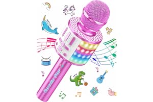MicQutr Micrófono Inalámbrico Karaoke, Micrófono Karaoke Bluetooth Portátil con Luces LED de Baile, Karaoke Máquina para KTV en Casa Fiestas Niños Canta, Compatible con Android/iOS PC Teléfono