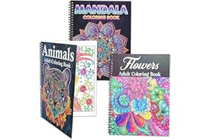 Pobuu 3 Pack Adult Colouring Book,60 Page Mandalas,Animal & Flower Patterns,Spiral Bound Colouring Books for Adults Relaxation, Anxiety Relief Gifts for Women