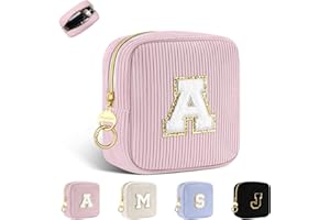 PLAYEXEN Trousse per Trucchi Donna Personalizzata Iniziale Piccola Borsa da Cosmetici Beauty Case da Viaggio Accessori Pochette Trucchi Organizer in Velluto a Coste Regalo per Ragazza Amica Compleanno Rosa A