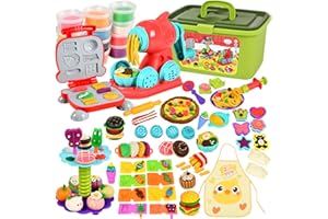 UCAMP 65 Formine per Plastilina,Plastilina Accessori Cucina,Plastilina Strumenti di Modellazione per Bambini,con 12 Vasetti Plastilina,Maniche e Grembiule,Regalo di Compleanno per Bambini