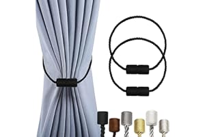 OCIOLI 2 Pack Magnetic Curtain Tiebacks Curtain Holdbacks Curtain Ties Outdoor Curtain Tiebacks Modern Rope Tiebacks Drapery Holdbacks Tie Backs for Curtains (Black, 2)