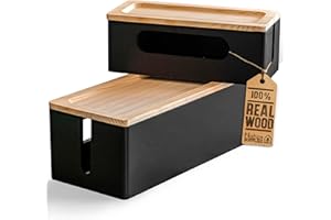 Nature Supplies Set mit 2 Kabelboxen aus Kiefernholz - 1 Klein Kabelbox als Schreibtisch-Organizer, 1 Große Box für den Boden für Kabelorganisation (Schwarz)