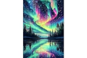 NEWENMO Aurora Diamond Painting Kit,5D Paesaggio Aurora Pittura Diamante per Adulti,DIY Diamante Crystal Art Kit Completo,Ricamo a Punto Croce Artigianale,per Decorazione Della Casa 30x40cm