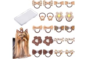 BOXOB 20 Uds Lazos para el Pelo de Perro, Lazos Marrones para Perros de Tamaño Pequeño Lazos Bonitos para Perros Lazos de Flores para Cachorros Lazos Elásticos para el Pelo de Perro