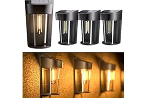 Quntis Solar Fence Lights, 4 Pack Solar Wall Lights Outdoor Garden, Waterproof Decorative Garden Light, Auto ON/Off Retro Garden Fence Lights for Outside, Deck, Patio, Steps, Yard, Pathway, Warm White