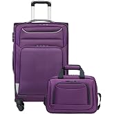 COOLIFE Soft Trolley Suitcase 26 Inches and 1 Large Shoulder Bag | TSA Soft Suitcase Trolley &amp; 4 Wheels Spinner, Ultralight 1