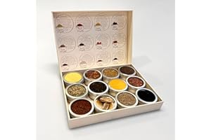 SPICE ROOTS Kit d'épices avec 12 épices des livres de cuisine d'Ottolenghi. Comprend 4 recettes. Cartes de recettes Paperwise et boîte-cadeau avec illustrations dessinées à la main.