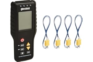 PerfectPrime TC41, 4-Channel K-Type Digital Thermometer Thermocouple Sensor -200~1372°C/2501°F, 20 x 4 Data Log Storage Function (No Pipe Clamp)
