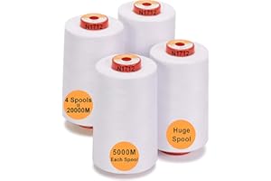 New brothread - 28 Opciones - 4 Bobinas Grandes de 5000M hilo de coser de poliéster todo propósito 40S/2 (Tex27) para coser, acolchar, patchwork, remalladora y overlock - White