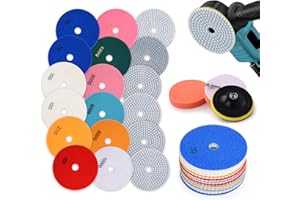 VRIETINA Lot de 12 disques de polissage diamantés humides avec plaque de support en caoutchouc M14, feutre de laine, 100 mm, pour granit, béton, carrelage, pierre, ponçage 50-8000 pour meuleuse d'angle, foret