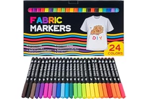 BLISSIQUEE Textile Pens Machine Washable, 24 Colours Textile Paint Permanent Fabric Pens for Fabric Bags for Painting, T-Shirts, Fabric Bags, Shoes, Crafts, Gift
