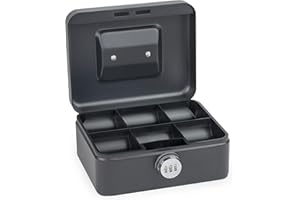 SAX Geldkassette mit Zahlenschloss, extra Starkes Schloss, 20 x 16 x 9cm, Medium, Schwarz, 0-822-19