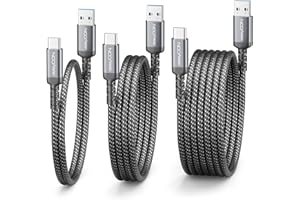 deleyCON 3x Kabel USB-A do USB-C Krótki (0,5m + 1m + 2m) USB 3.0 5 Gbps (USB 3.2 Gen1) - Kable ładujące i Danych do Smartfona, Tabletu, Laptopa, Aparatu, HDD/SSD, Dysku Zewnętrznego itp.