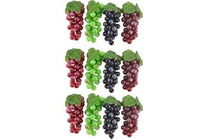 JEDFORE 6.3 Inches Artificial Grapes Cluster Rubber Frosted Grape Bundles Decorative Grapes Bunches for Vintage Wedding Favor Fruit Wine Decor Faux Fruit Props (Black, Red, Green, Purple - 12 Pack)