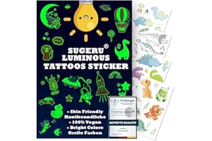 Sugeru® 100+ Tatuajes Temporales(12 Hojas),agradable para la piel tatoos infantiles Niñas Niños,pegatinas stickers infantiles//Ingredientes naturales - Extracto de soja (dinosaurio brillante II)