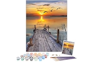 TAHEAT Paint by Numbers Landscape DIY Acrylic Painting Kit for Kids & Adults Beginner - 40cm x 50cm Wooden Bridge Pattern Painting by Numbers with 3 Brushes & Bright Colors Without Frame