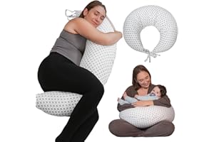 DancesCat Wszechstronna Poduszka do Karmienia piersią, Regulowana Poduszka do Karmienia Niemowląt, Poduszka Ciążowa z Ulepszonym Aksamitnym Zdejmowanym Pokrowcem (Velvet Grey Geometric Pattern)