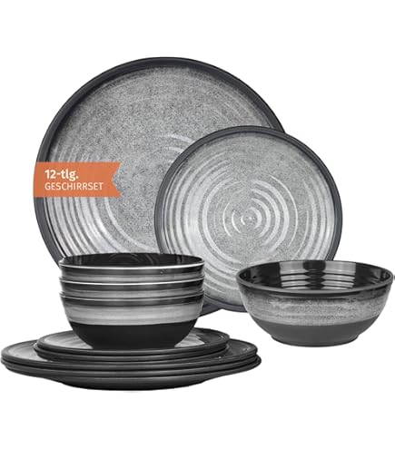 HEKERS 100% Melamin Geschirr Bambus-Optik - Set 12-Teilig 4 Pers / 1 x  HEKERS Mikrofasertuch in zuflliger Farbe Outdoor Picknick Camping  Splmaschinenfest : Amazon.de: Sport & Freizeit