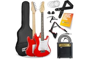 3rd Avenue XF 3/4 Size Electric Guitar Ultimate Kit with 10W Amp, Cable, Stand, Gig Bag, Strap, Spare Strings, Picks, Capo – Red