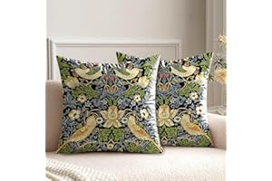 HUASHUZI Cushion Covers William Morris 45x45cm Gifts for Women Strawberry Thief Decorations Double Sided Pattern Throw Pillow Case Set of 2 Home Decor for Sofa Bench Couch