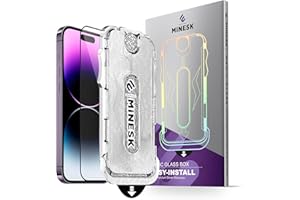 Minesk MAGIC GLASS iPhone 14 PRO MAX için Otomatik Hizalama Aparatlı Ekran Koruyucu (Güçlendirilmiş Temperli Cam) Takılırken Toz Toplama Özellikli (14 PRO MAX)