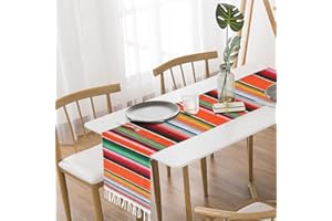 TSLBW Mexikanischer Tischläufer 35 x 215cm Serape Tischläufer mit Quasten Baumwolle Mexikanische gestreifte Tischdecke Mexikanischer Karneval Hochzeits Partydekor Mexikanische Stranddecke Tisch Dekor (A)