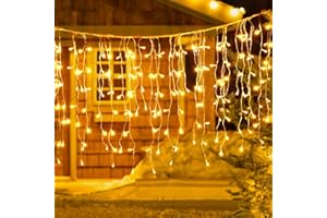 VIFLYKOO Cortina Luces Navidad Exterior,5M 200LED Guirnalda Luces de Cascada, 8Modos con Control Remoto IP44 Impermeable Cadenas de Luces para Decoración Ventana Aleros Patios Interior,Blanco Cálido