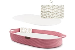 Yunioo Wickelauflage, Wickelkorb Baby mit Reise Wickelunterlage, Schaumstoffmatratze und wasserabweisender Bezug, Wickeltischauflage, Wickelaufsatz für Wickelkommode, Moseskorb - Rose