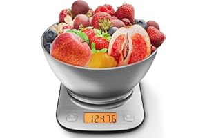 GRAM PRES Báscula digital de cocina para alimentos, peso en gramos y onzas con IPX6 impermeable, báscula digital profesional de acero inoxidable para cocina, 11 libras/0.1 onzas con cuenco para