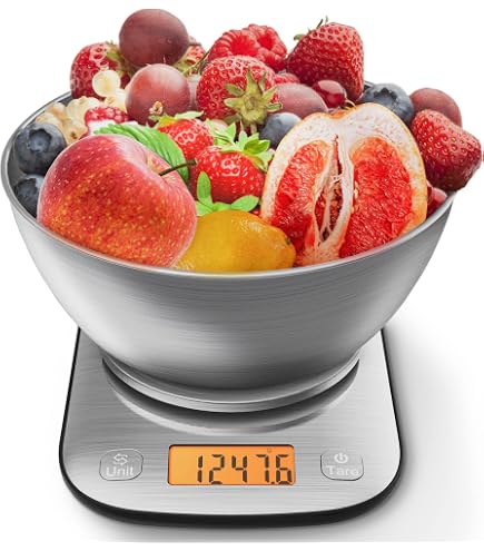 5 kg/1g Balance de Cuisine en Acier Inox - avec bol de 2 15L Amovible